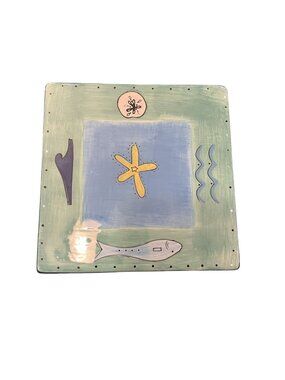 Brushes Hand Painted KIC 5-3/4" Ceramic Trivet Ocean Waves Sea Life Starfish